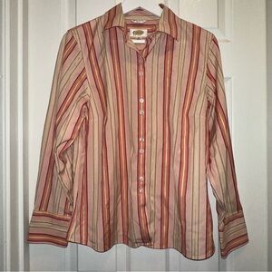 Talbots Womens Blouse Size 10 LongSleeve Button Front Collared Striped Peach Y2K